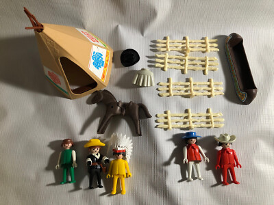 Vntg Playmobile Geobra Indian Sheriff Teepee Fence Canoe Horse 2960 Lot 70s Set