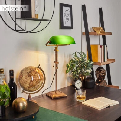 Lese Schreib Nacht Tisch Lampe Glas grün Wohn Schlaf Zimmer Leuchte Zugschalter