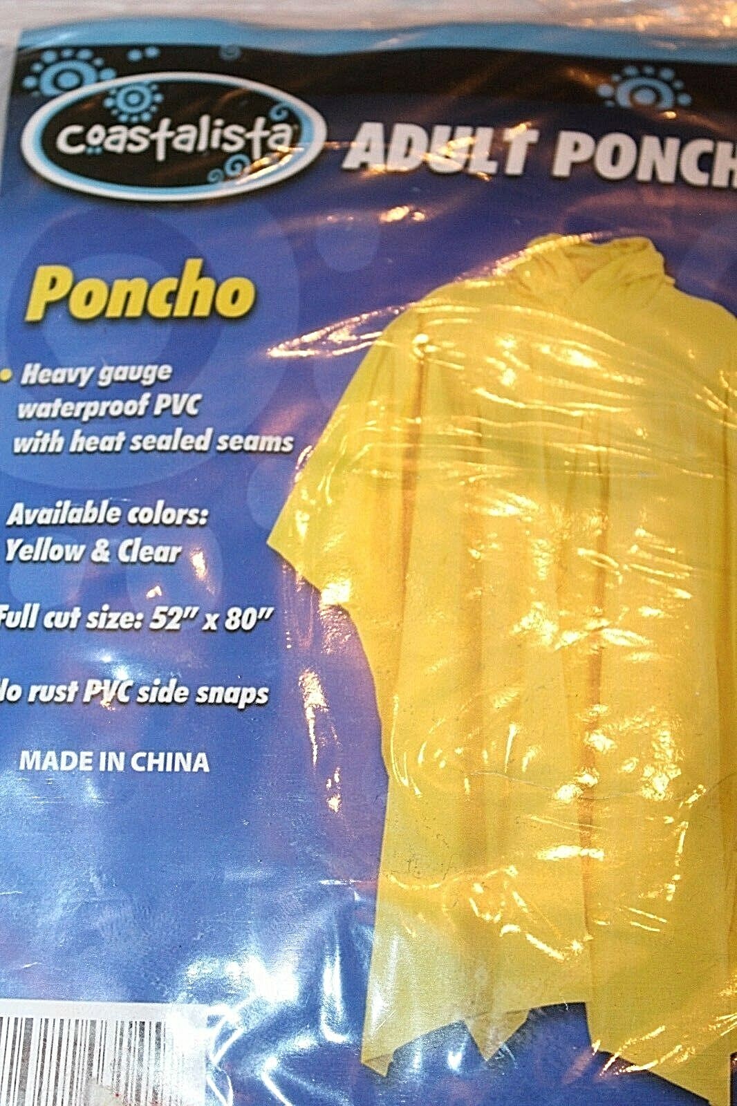 Coastalista Heavy Duty Clear PVC Waterproof Poncho for Adults
