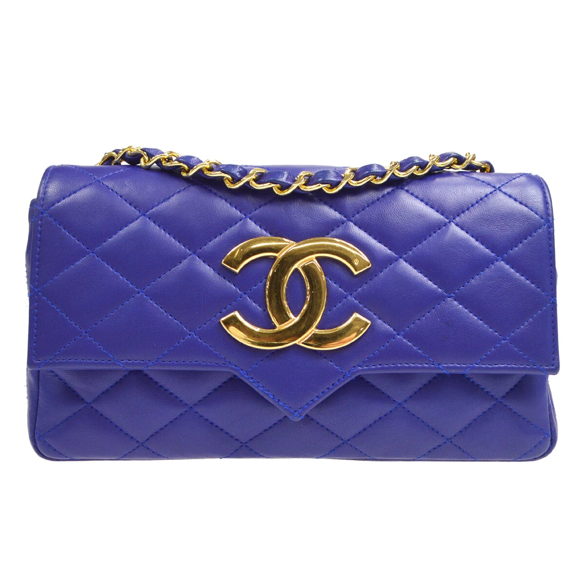 Chanel Chain Handle Flap Bag Quilted Calfskin with Caviar Mini Blue | eBay