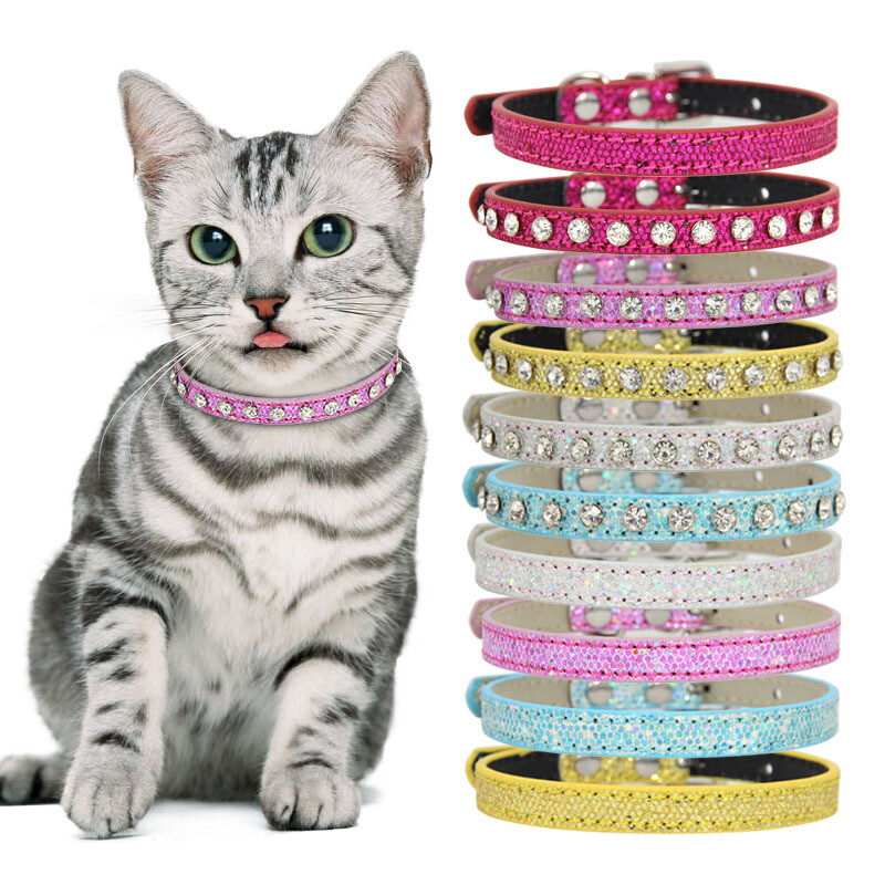 Sparkling Rhinestone PU Leather Collar for Cats & Small Dogs