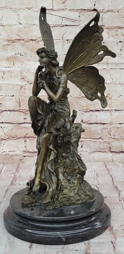 Signed Angel Fairy Bronze Sculpture Mythical Statue Figurine Figure Home Deco - Picture 4 of 10