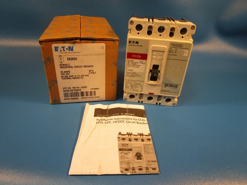 Eaton ED3020, Industrial Circuit Breaker, ED65k, 3 Poles, 20A, 240V 50/60Hz 3Ph