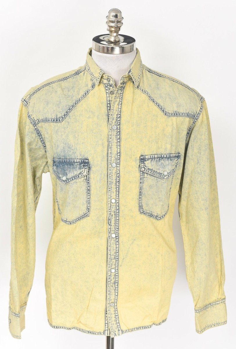 NWT FAITH CONNEXION Blue Yellow Lightweight Bleached Denim