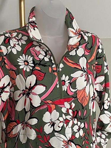 T by Talbots Gr. Small French Terry Tropical Print 1/4 Zip Langarm Pullover - Bild 6 von 15