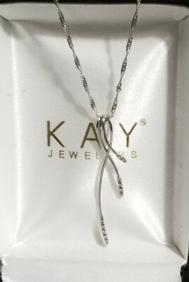 Kay jewelers 10k White Gold pave diamond journey pendant Necklace