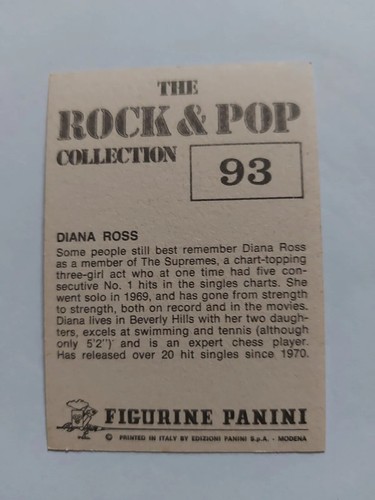 Diana Ross, 1980 PANINI Rock & Pop Collection (sticker) #93 - Picture 2 of 2