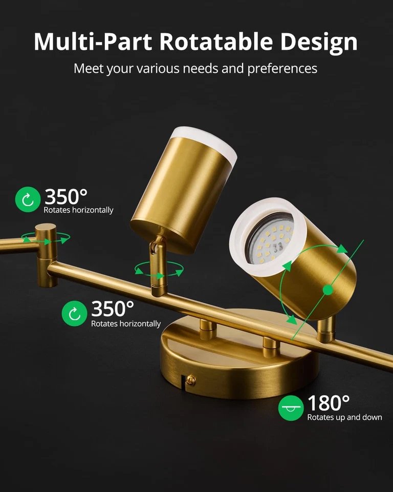 Kit de iluminación de pista dorada de 6 luces, modernos accesorios de iluminación de pista LED de techo, Fle Foto 3 de 4