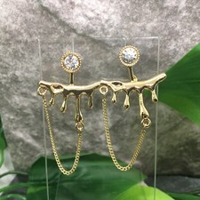2 Gold-tone Earring Set Boho Retro Dangle Drop Rhinestone New Free Ship 6331