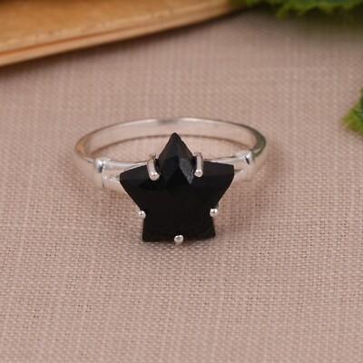 Gorgeous Star Black Onyx 925 Sterling Silver Prong Set Engagement Ring For Gift