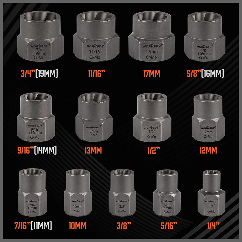 15PC Impact Bolt & Nut Remover Set Extractor Damaged Rusted Adapter Storage Case - Image 4 of 4