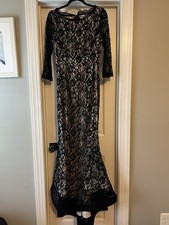 Venus Evening Gown Women's Black with Tan Lining Size 8 Long Sleeve
