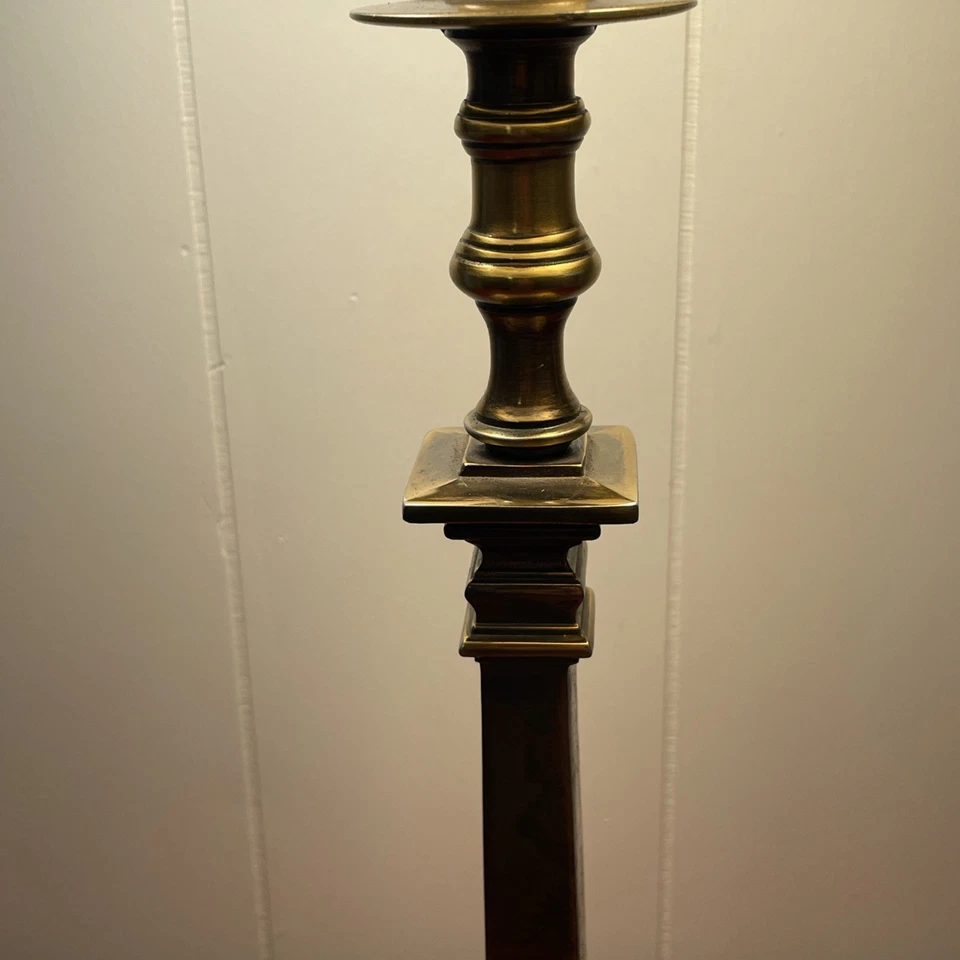 老式2个灯泡方形黄铜烛台灯带黑色灯罩29 — 第 4/4 张图片