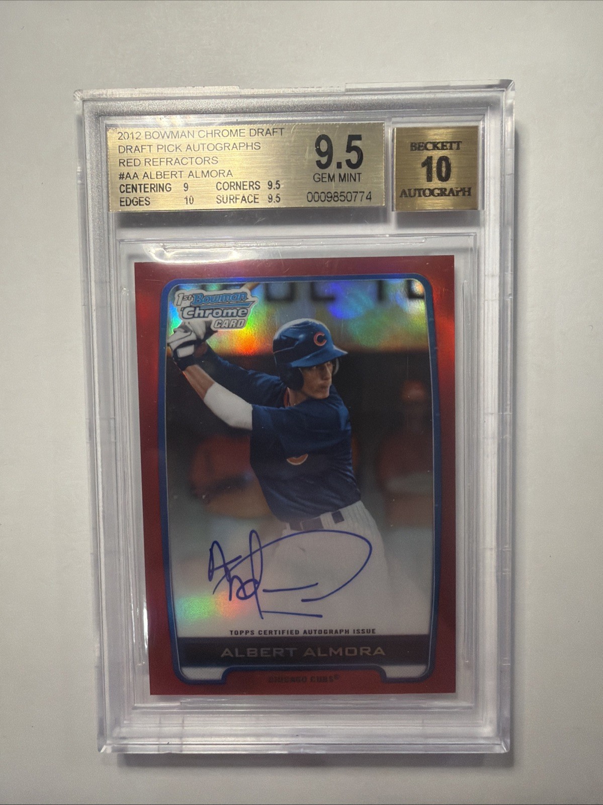 2012 Bowman Chrome Draft Red Refractor Albert Almora Jr Auto #3/5 Gem Mint Pop 1
