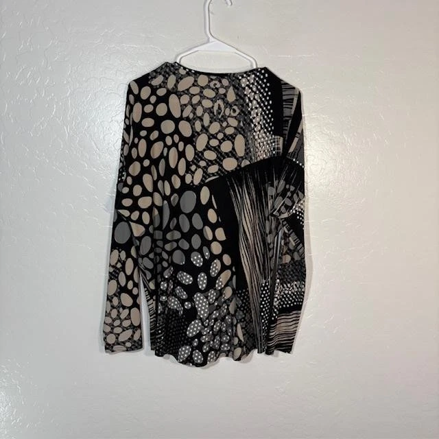 Chaqueta Joseph Ribkoff Mujer 8 Negra Beige Punto Geométrico Cremallera Frontal Manga Larga Foto 4 de 4