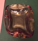 VINTAGE Art Glass Mid Century Modern Ashtray Pink Iridescent Anchor Hocking