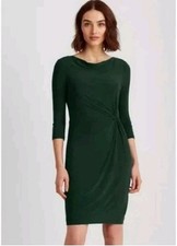 Lauren Ralph Lauren Twisted-Knot Jersey Dress Womens 14 Green 3/4 Sleeve Casual