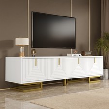 Modern TV Stand Cabinet Media Unit with 4 Doors, Gold Handles & Legs 160cm Black