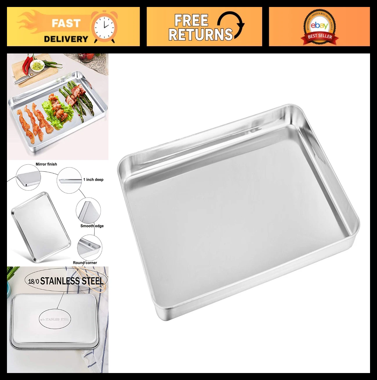 Stainless Steel Toaster Oven Pan - Quarter Sheet Tray, Non-Toxic, Easy Clean, 12