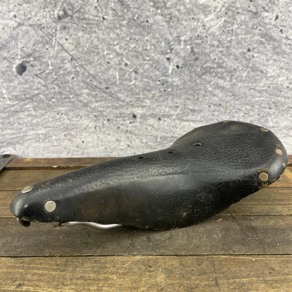 Sillín de bicicleta de cuero Wrights vintage W3N negro Inglaterra remachado asiento de bicicleta de carretera Foto 2 de 4