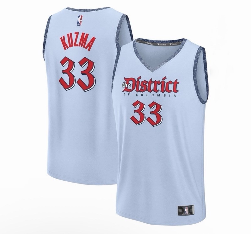 🚨 NEW Fanatics NBA Ice Blue Wizards KYLE KUZMA City Edition Jersey Youth Lrg 🏀