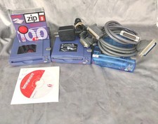 3 Iomega Zip 100 External Drives Z100S2  Z100USB Power Cord, Cables, Disks Lot