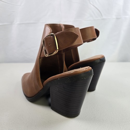 Bamboo Brown Faux Leather Slingback Ankle Boots Block Heel Size 6 - Picture 3 of 9