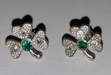 Sterling Silver CZ 3-Leaf Clover Green Jewel Center Earrings St. Patrick s Day