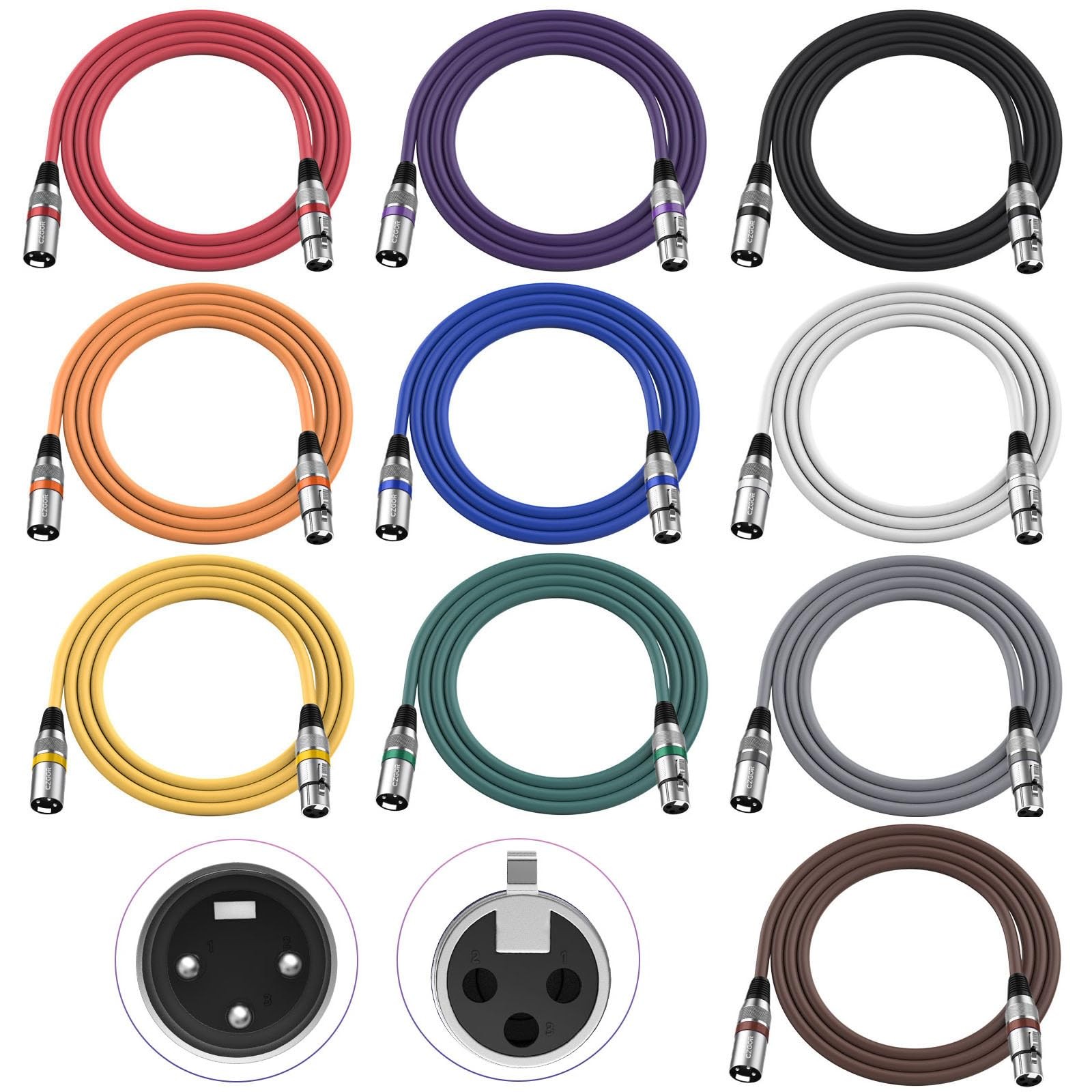 Czgor XLR to XLR Cables 6ft 10 Pack, DMX Cable 3-Pin Microphone Wire