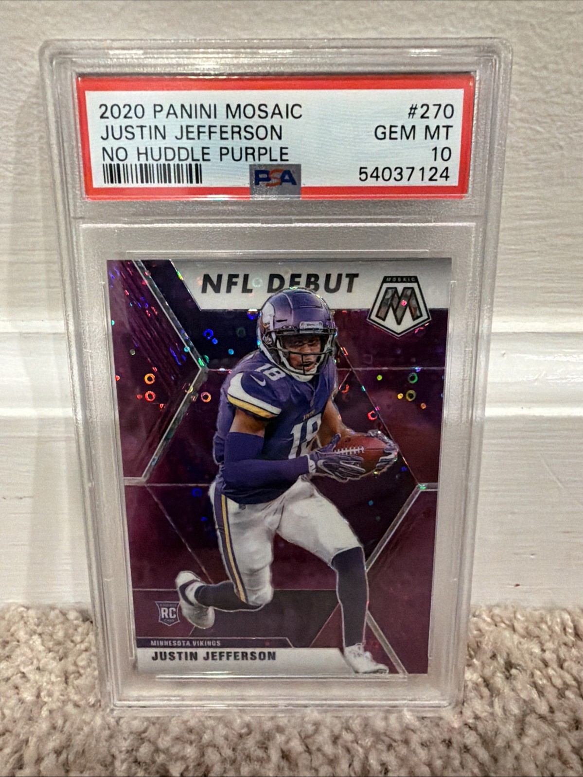 2020 Panini Mosaic - NFL Debut Justin Jefferson #270 Purple No Huddle Prizm /50