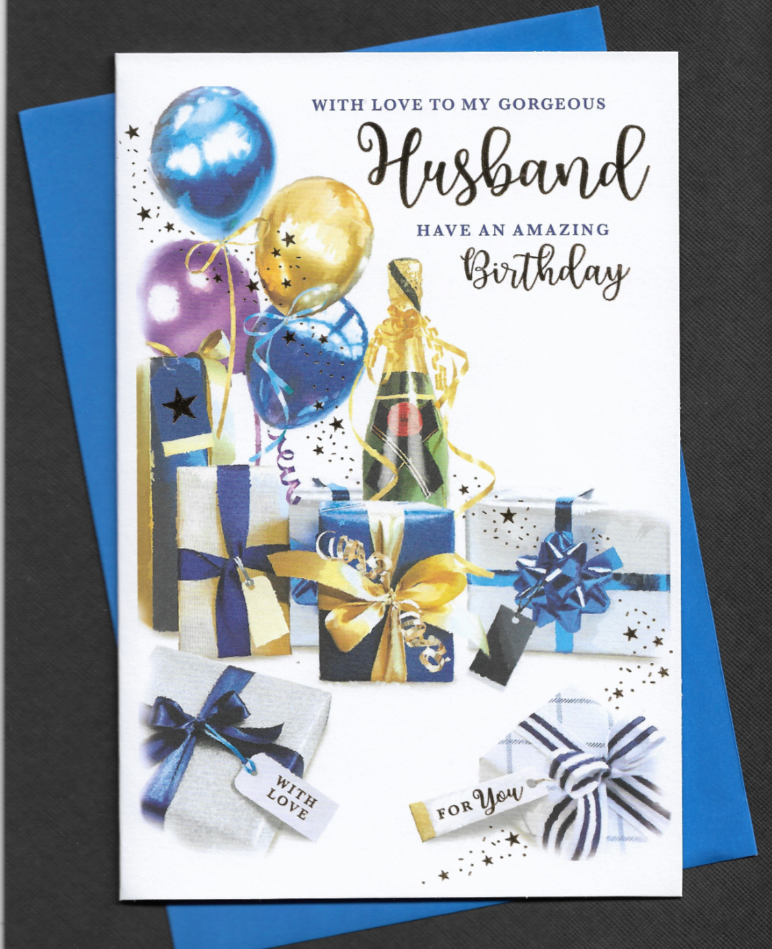 Husband Birthday Card 9""x6"" Balloons Present With Insert Page