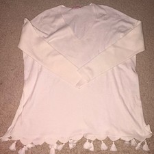 Lilly Pulitzer white scalloped tassel sweater