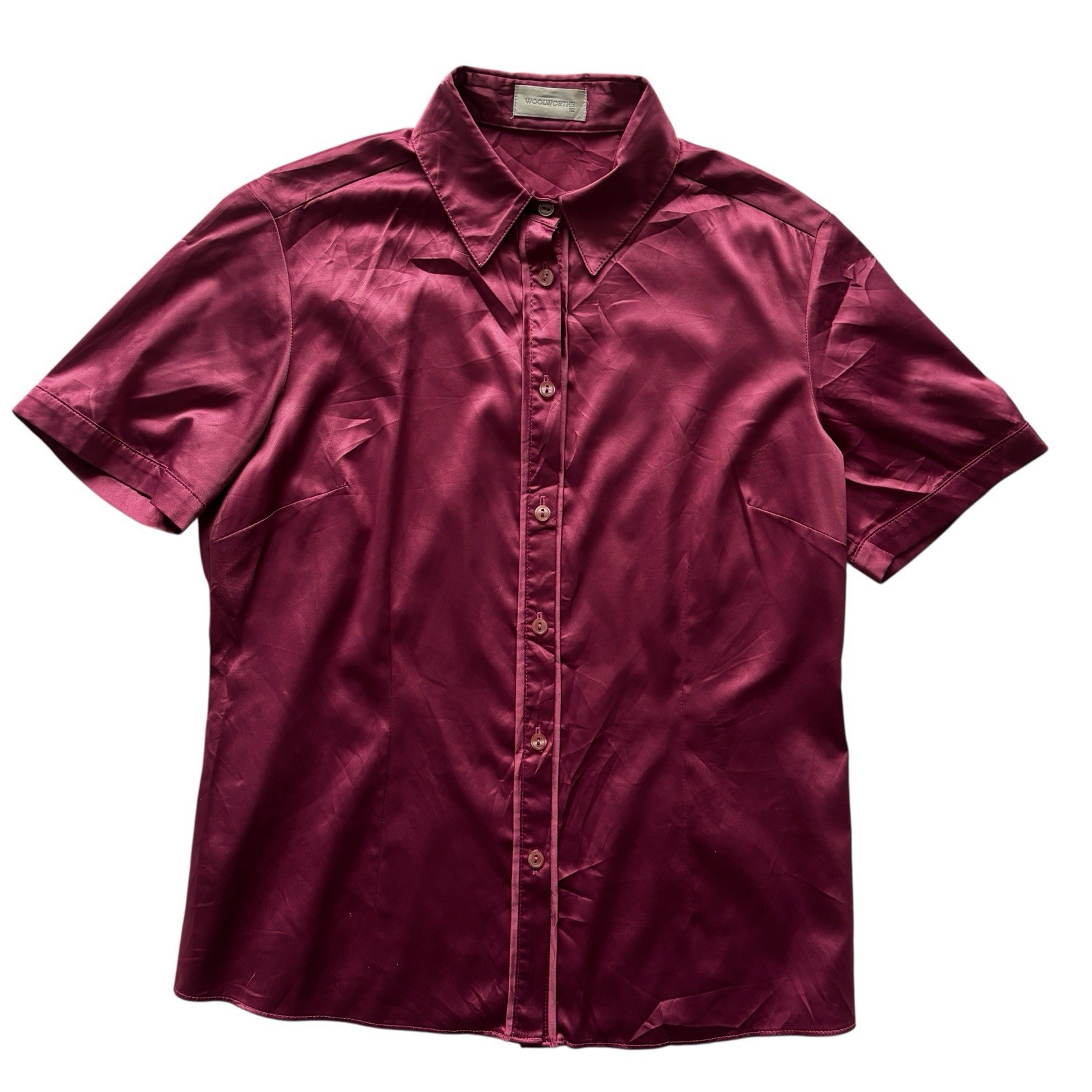 Vintage Womens Shirt 80s Woolworths Satin Pink Retro 14 image 2