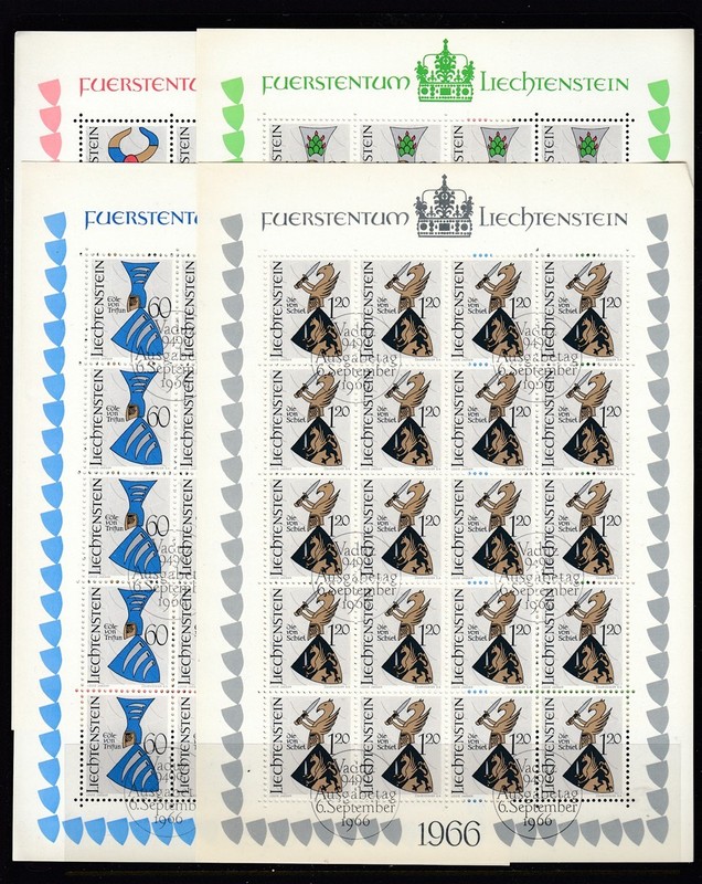 Liechtenstein #411-414 Coat of Arms sheets (Used) cv$30.00