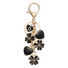 Flower Initial Keychain, Cute Key Chains Flower Purse for Women, Black Letter D
