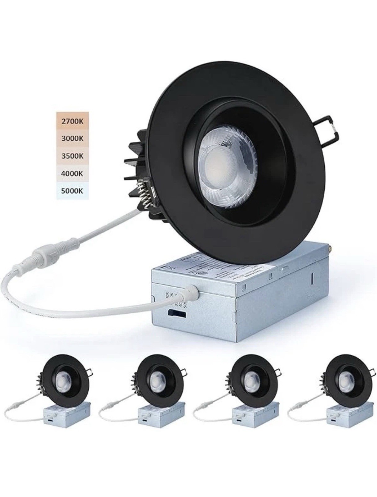 SET OF 4 Canless Recessed Gimbal Downlight 4 inch Black 15W 1200 lm Adjustable