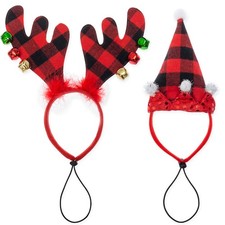 FLYSTAR Christmas Dog Headband Set - Black  Red Large, dog headband set