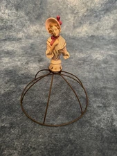 Antique German, China, half doll on wire cage skirt support