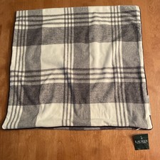 Ralph Lauren Vintage Flannel Gray White Plaid Large Toss Pillow / Euro Sham NWT