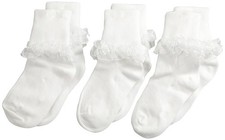 Jefferies Socks Big Girls' Tutu Lace 3 Pair Pack, Small, White/White