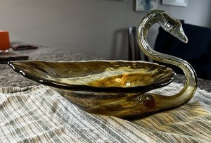 Vintage Glass Swan Dish, Bowl, Decorative