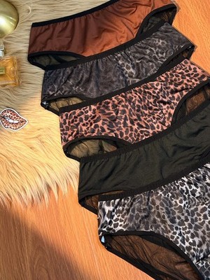 5er Pack Damen Slips im Leoparden Muster Sexy T Back mit transparentem Billig24