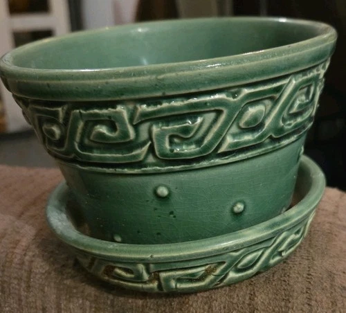 Vintage McCoy Art Pottery PLANTER ~ green glaze MCM design ~1950's