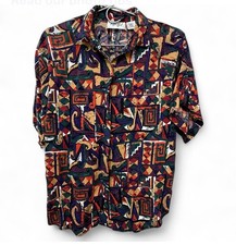 VINTAGE MULTICOLOR ABSTRACT PATTERN BUTTON-UP SHIRT, M CHEST 41, LENGTH 23