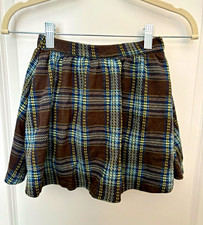 Lands End Girls 6 Brown Plaid Skort Blue Tartan Pleated School Uniform Preppy