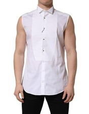 Dolce & Gabbana White Cotton MARTINI Sleeveless Men Dress Men's Shirt