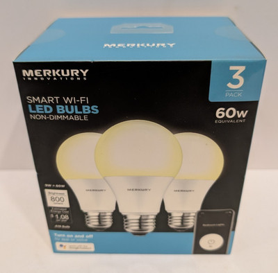 Merkury Innovations A19 60W Soft White 2700K Non Dimmable Smart LED Bulbs