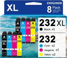8 Pack 232XL T232XL Ink Cartridges for Epson 232 WF-2930 WF-2950 XP-4200 XP-4205