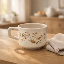 Vintage Lenox Temper-Ware Merriment Floral Mug Ceramic Speckled Beige Durable US