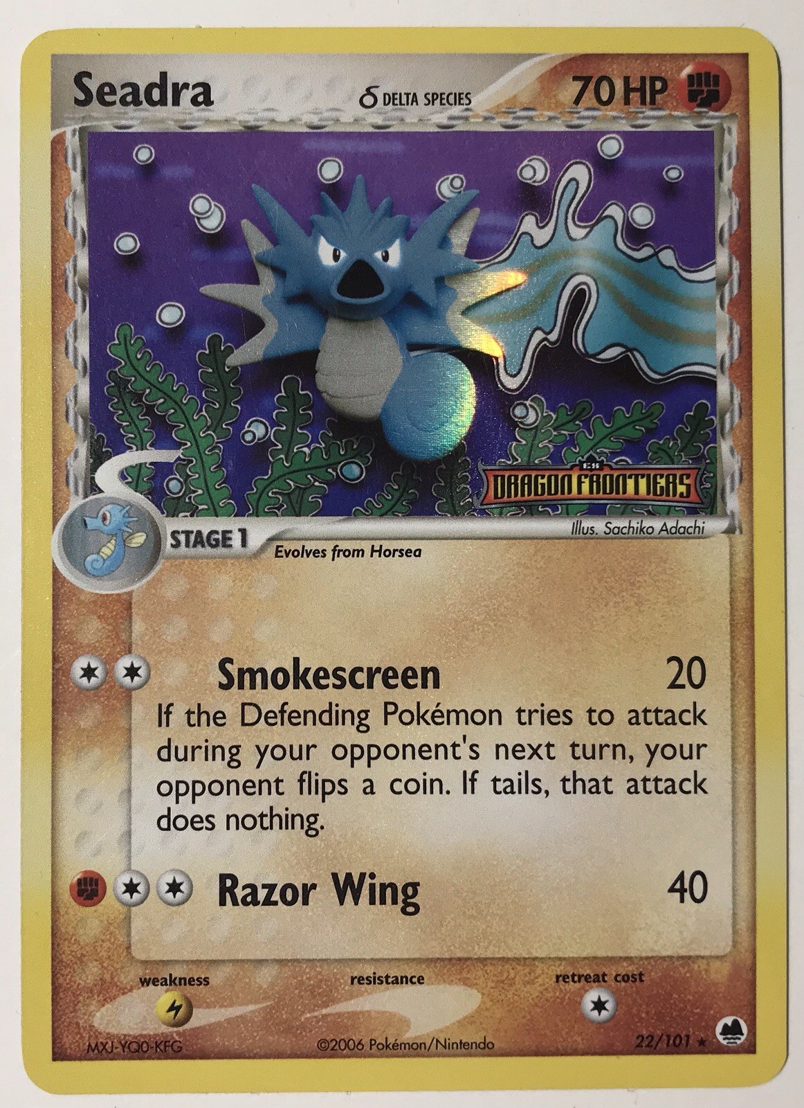 2006 Pokemon SEADRA Ex Dragon Frontiers REVERSE HOLO Card 22/101 NM